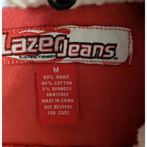 Retro Lazer Jeans Corduroy Jacket Medium Women Snap Buttons Red Sherpa Lined M - Picture 7 of 11